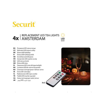 Papstar Pack de recambio de 4 velas LED Securit® Ø 4 cm x 5 cm "Amsterdam" tiempo de iluminación 12-40 horas