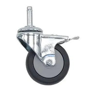 A single Novocal smooth-running swivel castor with a bolt, featuring a stop, Ø 75 mm, electrically conductive, for NW S70/S. With a metal bracket, black rubber tread, gray wheel center, and stem thread. Shown on a white background. Package contains 1 piece.