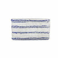 Pictured is a rectangular, white Arcora Handpad Soft with blue stripes and a textured surface, ideal for gently cleaning delicate surfaces, on a white background. Supplied by Arcora International GmbH in boxes of 200.