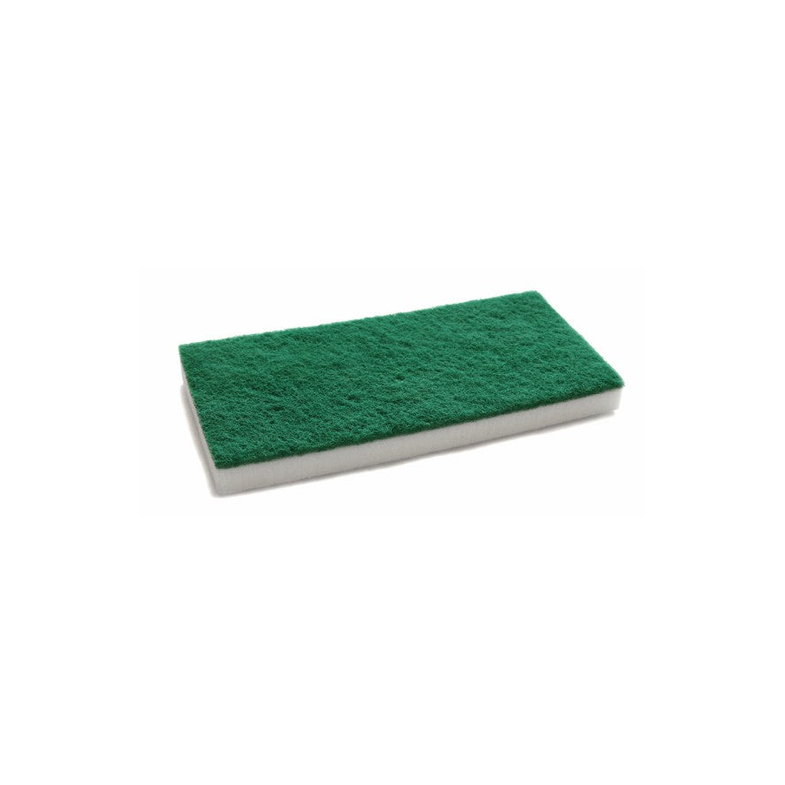 The Arcora Melamine Hand Pad Thick (10 pieces) by Arcora International GmbH is depicted on a plain white background; its rectangular green-white design makes it ideal for effective cleaning.