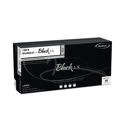 Guantes de examen de látex desechables MaiMed-Black LX PF, sin polvo, 100 unidades/caja