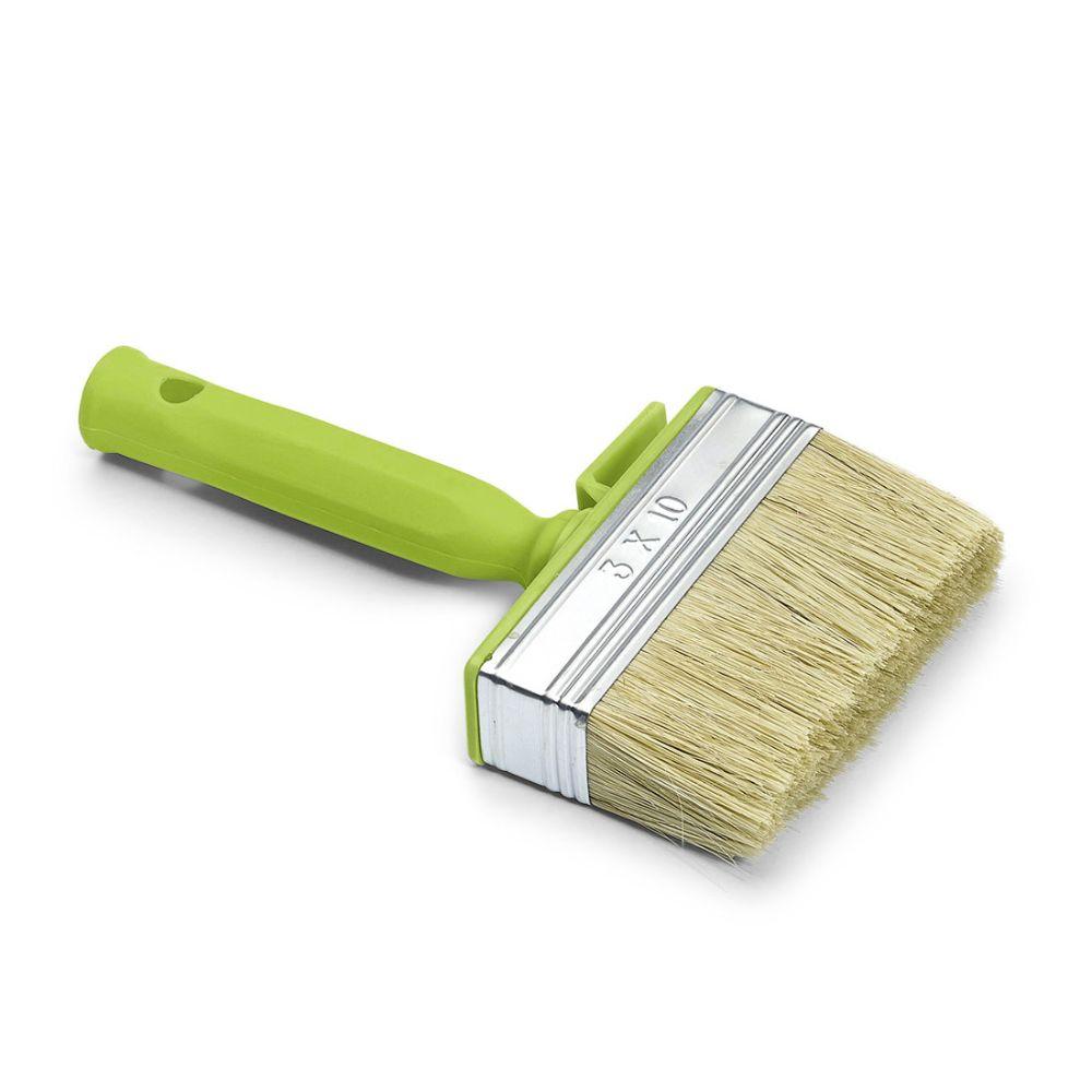 El pincel industrial Nölle Profi Brush cuenta con una abrazadera de hojalata y cerdas claras. Su mango de plástico verde brillante con un ojal para colgar permite un fácil almacenamiento. La abrazadera de 3 x 10 pulgadas es perfecta para tareas de limpieza industrial.