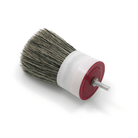 The Nölle Profi Brush industrial angle brush head features a round, ergonomic design with a dense blend of gray bristles and a red-and-white plastic handle, complete with a threaded metal shaft for detailed painting work.