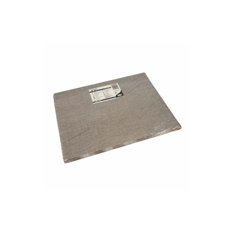 Ein rechteckiger PAPSTAR 100 Papier-Tischsets-Bogen (30 x 40 cm) der PAPSTAR GmbH liegt flach, teilweise in Klarsichtfolie eingewickelt mit einem weiß-schwarzen Etikett in der Mitte - ideal für den umweltfreundlich gedeckten Tisch.