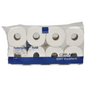 A pack of 8 white, 3-ply Abena Re-Seller GmbH toilet paper rolls (9.75 cm x 34.2 m) in blue and white packaging, labeled "Toilet paper, 3-ply" for additional comfort.