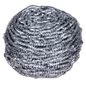 Primer plano de un espiral de acero inoxidable de Abena Re-Seller GmbH, 60 g, paquete (10 piezas): un estropajo redondo plateado hecho de hilos de metal enrollados apretadamente para la limpieza, presentado sobre un fondo blanco.