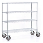 A Novocal shelf trolley made of precision steel, nickel-plated and high-gloss chrome-plated, with 4 corner posts and 4 G, ideal for storage and transport, against a white background. The package contains 1 piece.