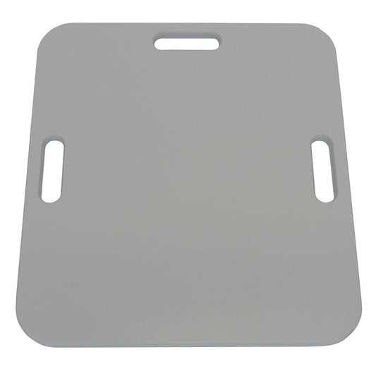 Abgebildet ist eine flache, rechteckige graue Novocal Reanimationsplatte aus Kunststoff mit Halterung für Pflegewagenserie PAW 5000-9000 (1 Stück) mit abgerundeten Ecken und drei Griffen auf weißem Hintergrund.