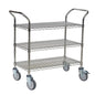 The Novocal multipurpose cart "Silverline" is a multipurpose cart made of precision steel, nickel-plated and high-gloss chrome-plated, with three shelves and four swivel casters for efficient storage and transport.