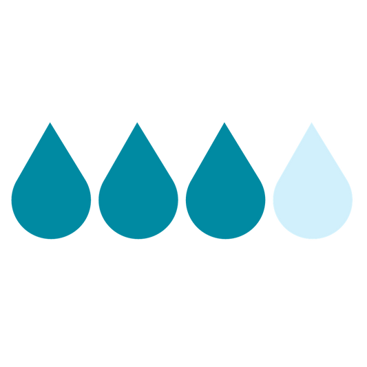Das Bild zeigt vier tropfenförmige Symbole in einer Reihe. Die ersten drei Tropfen haben eine dunkelblaue Farbe und der vierte Tropfen ist hellblau.