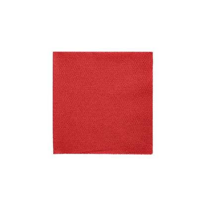 A single red 1-ply PAPSTAR napkin (33 x 33 cm, 1/4-folded) from PAPSTAR GmbH stands centered on a white background. The smooth texture and vibrant color emphasize the environmentally friendly design.