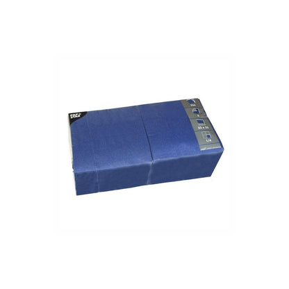 Depicted is a blue, rectangular PAPSTAR GmbH 250 napkins, 3-ply 1/4-fold tissue dispenser with a silver label on a white background, ideal for catering napkins.