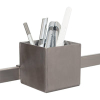 The Novocal stainless steel utensil box (80 x 8 mm) provides space for pens and utility knives and can be securely attached to the Euro rail.
