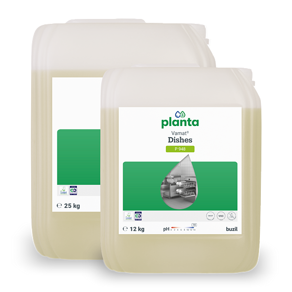 Vamat® Dishes P948 Limpiador ecológico, líquido para cristalería y vajilla, alcalino | Bidón (25 l) 