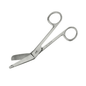 A Lister-style dressing scissors from Servoprax GmbH with stainless steel blades and round handles. These sterile dressing scissors feature a blunt tip on one blade for safe cutting and are ideal for precise and hygienic use in various medical settings.