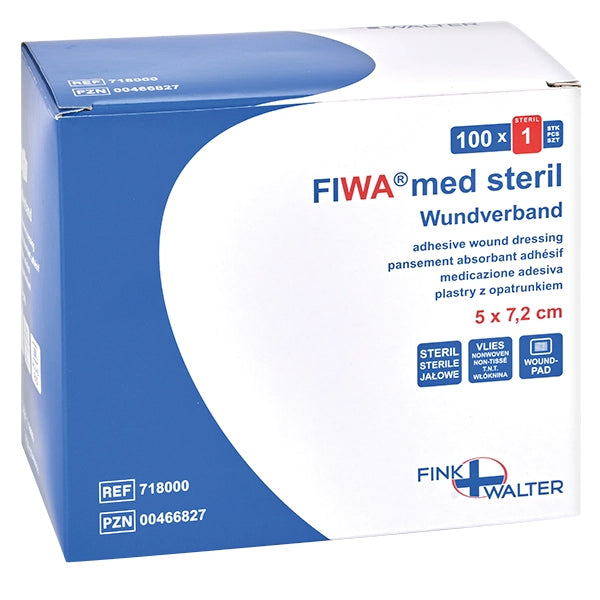 Apósito para heridas estéril FIWA med vellón 5 x 7,2 cm | Paquete (100 piezas)