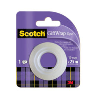 A 3M Deutschland GmbH Scotch® Gift Satin Tape Refill Pack, 1 roll (19 mm x 25 m), in a purple-and-black checkered design with information in English, French, and German—perfect for gift wrapping.