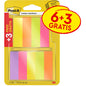 Eine Packung 3M Deutschland GmbH Post-it® Page Marker, 15x50mm, in verschiedenen Farben. Jede Packung enthält 6 Blöcke plus 3 kostenlose (je 100 Blatt), PEFC-zertifiziert - ideal zum Markieren von Text und Seiten. Promo-Etikett: "6+3 GRATIS / +3 GRATIS/GRATIS".