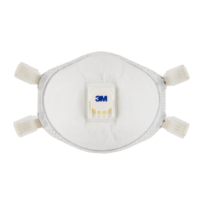 Die 3M™ Cool Flow™ Partikelmaske 9928 für Schweißarbeiten von 3M Deutschland GmbH besitzt ein zentrales Ventil, zwei verstellbare Bänder und graue Ränder. Der 3M Schriftzug ist auf dem Ventil sichtbar. Die Packung enthält 1 Stück.