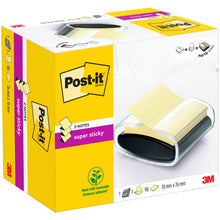 Ein schwarzer Post-it® Z-Notes Dispenser (PRO) mit 90 gelben Super Sticky Z-Notes (76 mm x 76 mm) von 3M Deutschland GmbH.