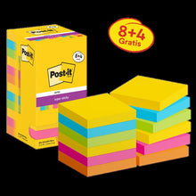 Post-it® Super Sticky Notes, Carnival Collection, 76 mm x 76 mm, Kampanje, 90 ark/blokk, 8 blokker + 4 gratis/pakke, pappemballasje, 100 % PEFC, SGSCH-PEFC-COC-110078 | Pakke (12 stk)