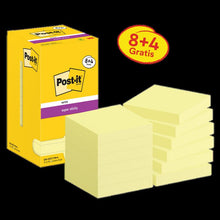 Notas súper adhesivas Post-it®, amarillas, 76 mm x 76 mm, promoción, 90 hojas/bloc, 8 blocs + 4 gratis/paquete, embalaje de cartón, 100 % PEFC, SGSCH-PEFC-COC-110078 | Paquete (12 piezas)