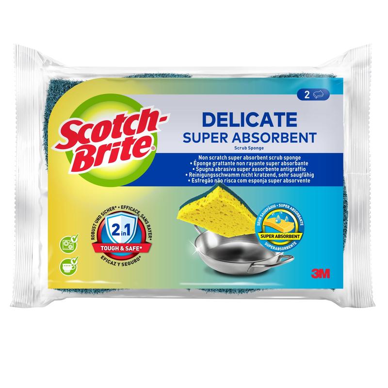 Esponja de limpieza de fibra natural delicada que no raya Scotch-Brite®, paquete de 10 - Esponja altamente absorbente ideal para las tareas de limpieza diarias | Caja de cartón (1 pieza)