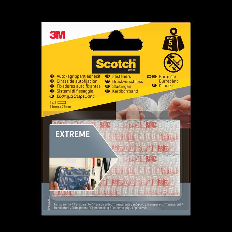 Cinta adhesiva Scotch® Extreme Fastener, transparente RF67300 01SE, 25 mm x 76 mm, 2 juegos | Paquete (2 piezas)