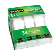 Cinta invisible Scotch® Magic™ 3 rollos de 19 mm x 7,5 m con dispensador manual | Paquete (3 rollos)