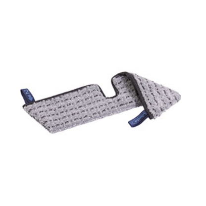 The Vileda Professional Swep Duo r-MicroPlus Mop - 50 cm from Vileda GmbH is a triangular grey pad with a textured surface and black edge, ideal for floor cleaning, with small blue tabs at two corners, made from recycled plastic.